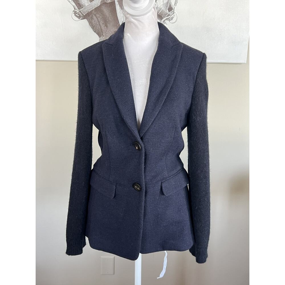 Peserico Italy soft wool blend Knit Blazer Size 42 Us 6 M Gray Navy
